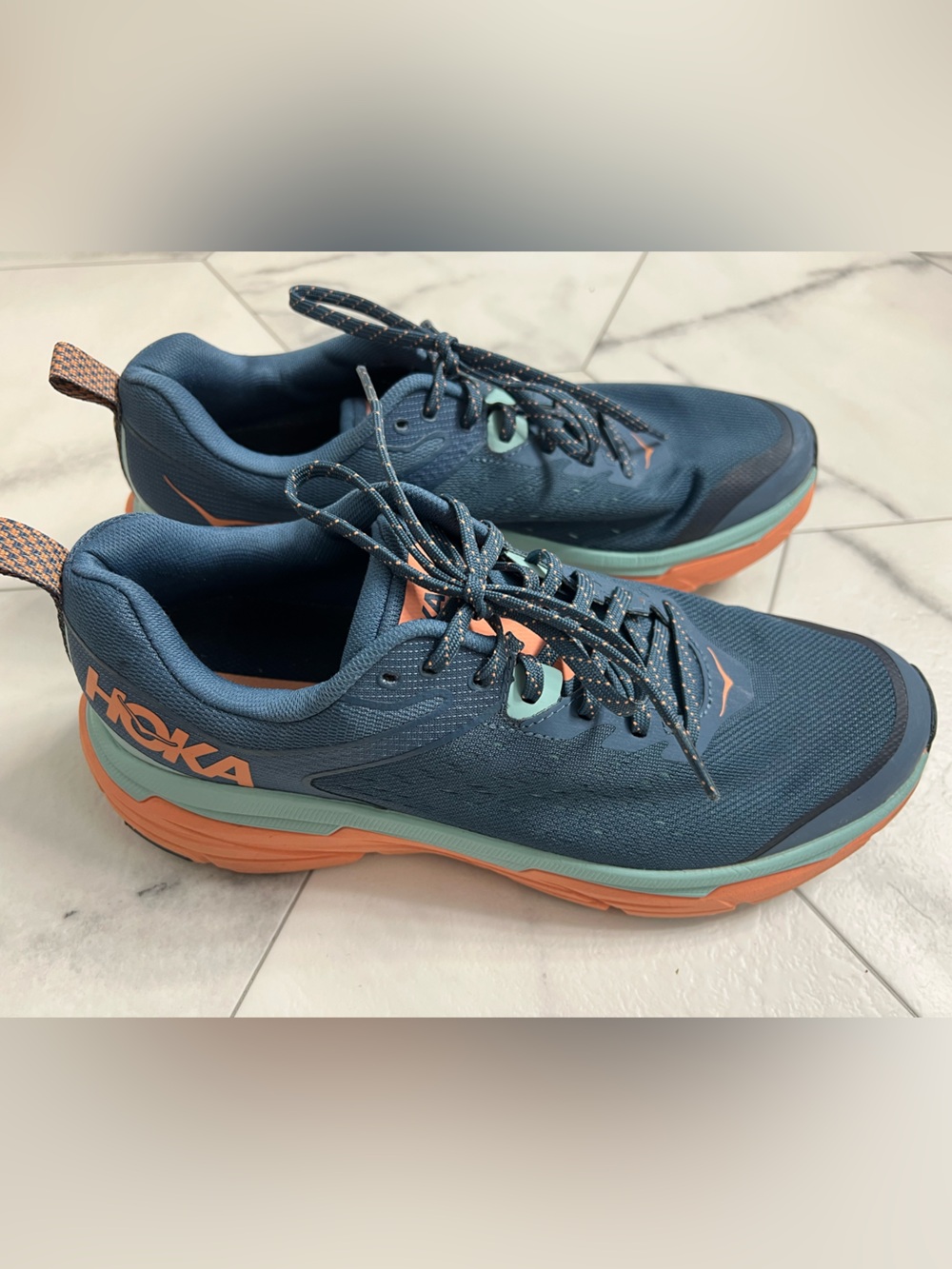 Hoka Women's Challenger Navy, Teal and Coral Trail Running Shoes size 10.5